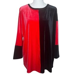 Jones New York NWT Velvet Colorblock Red Black Chic Tunic Blouse Size S